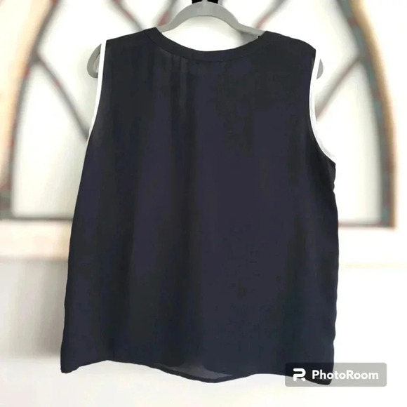 JON & ANNA contemporary black and cream chiffon sleeveless blouse size Large - Picture 2 of 4
